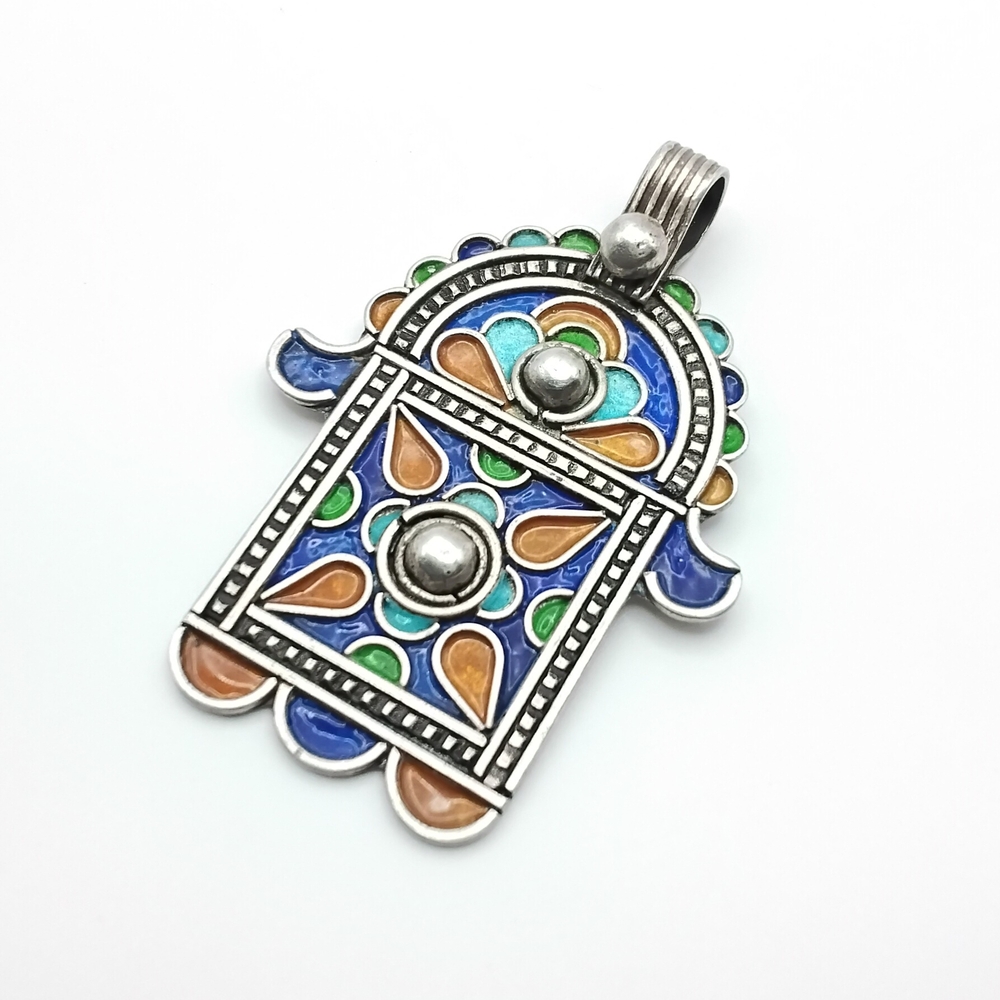 Multicolor Enamel Inlay Hamsa Pendent